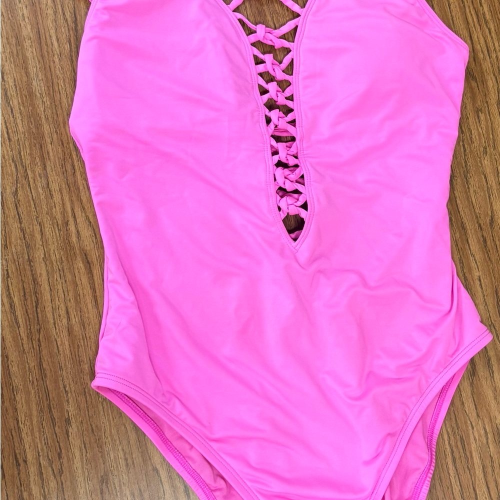Lilly Pulitzer Bright Pink Lace-Up One-Piece Swimsuit
